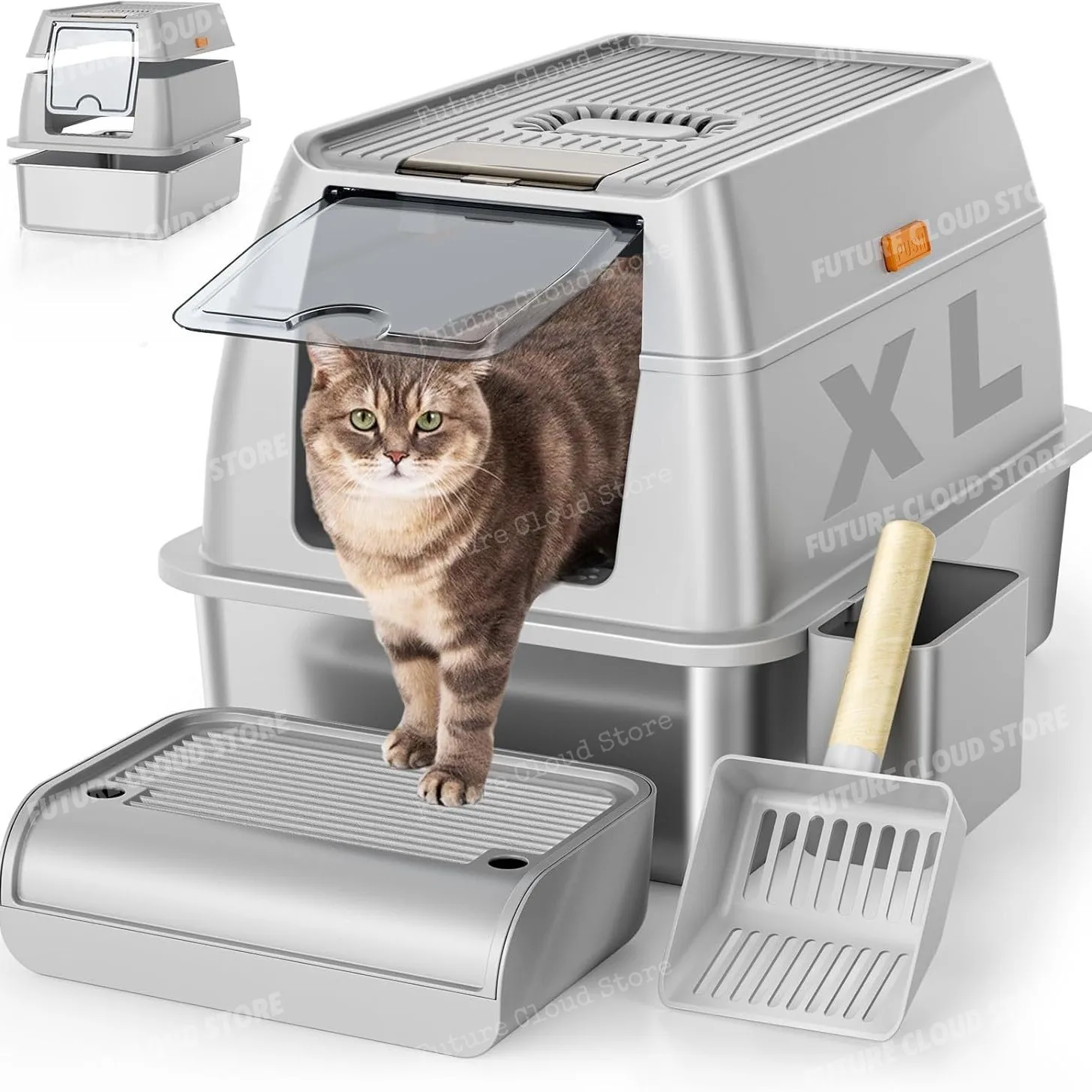 

Closed large, deodorizing stainless steel cat litter box, removable, easy to clean, thickened and anti-corrosion