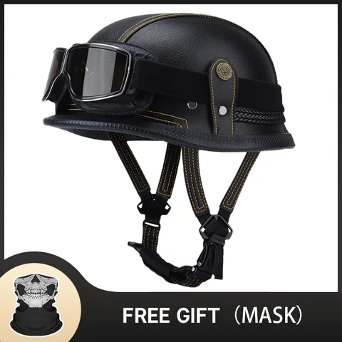 Casque de moto demi-casque allemand classique à visage ouvert Style rétro pour Cruiser Chopper certifié DOT léger Durable