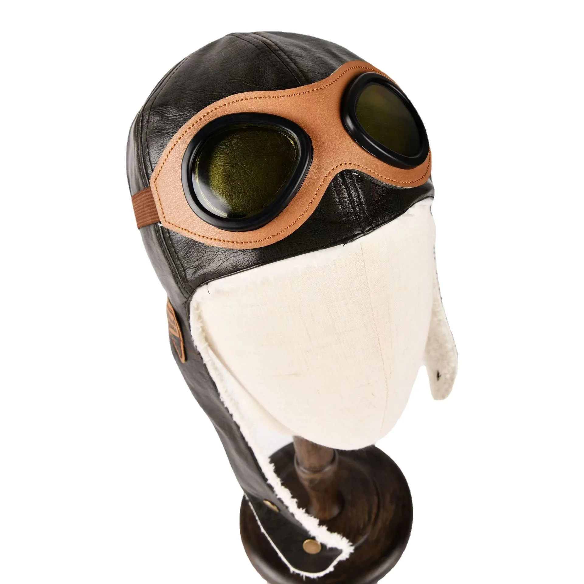 Leather pilot warm children's hat winter version with plush ear protection hat, about 50-52cm, suitable for about 2-8 years old