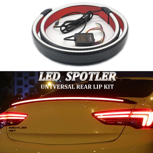 Imagen 2 del producto Luz LED de alerón de fibra de carbono, color blanco y amarillo dinámico, alerón para maletero de coche, Kit de labio de techo, tira de luces de alerón trasero de coche de 12V