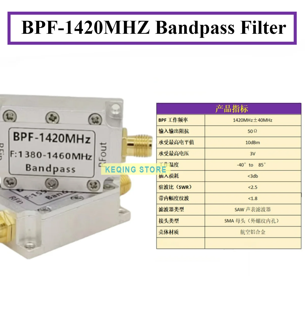 1420MHz Radio Astronomy SAW RF Bandpass Filter 80MHz Bandwidth 1420MHz BPF