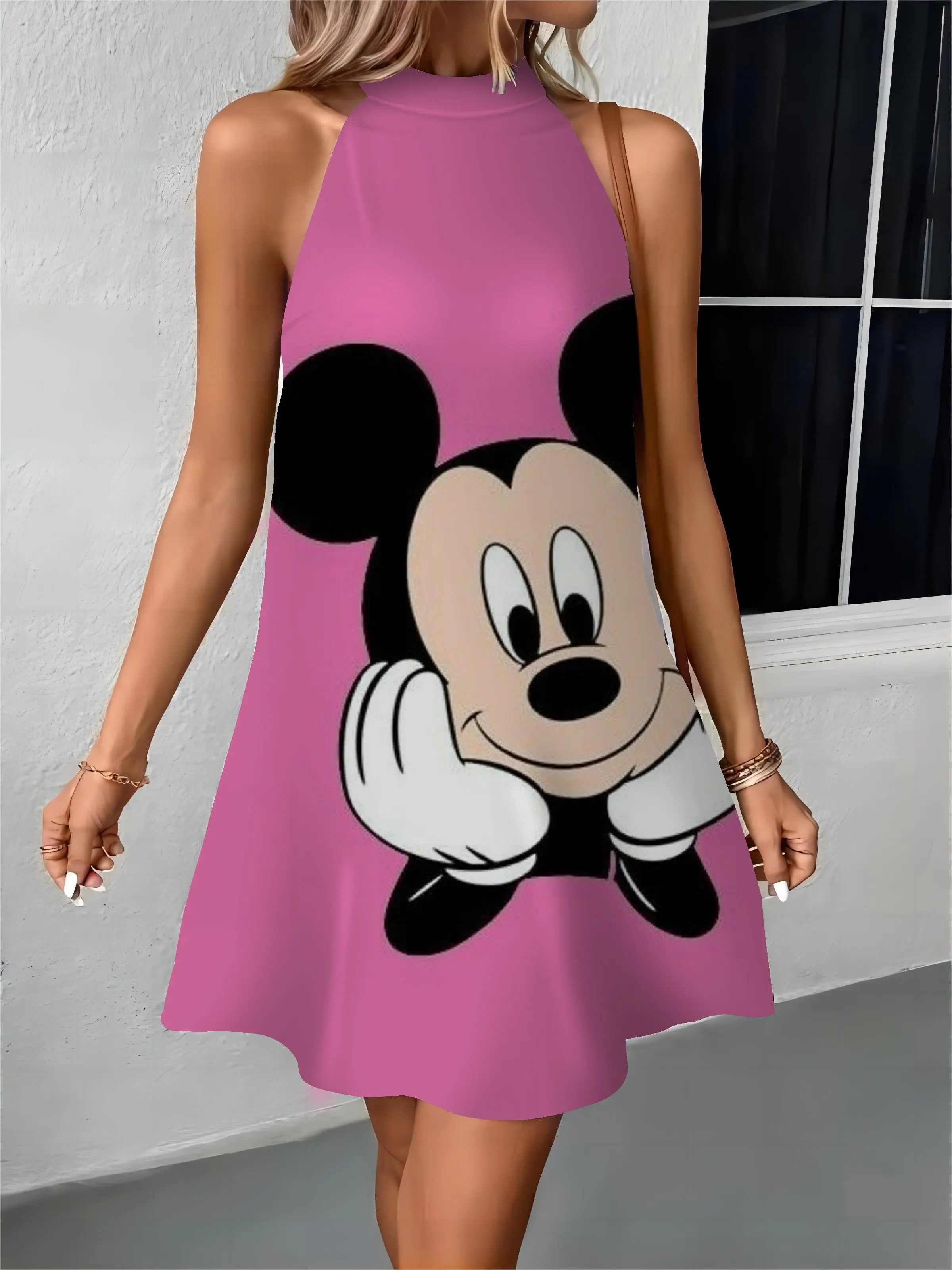 

Elegant Party Dresses 2024 Bow Knot Beach Dress Off Shoulder Apron Mickey Disney Minnie Mouse Womens Fashion Summer Women Midi