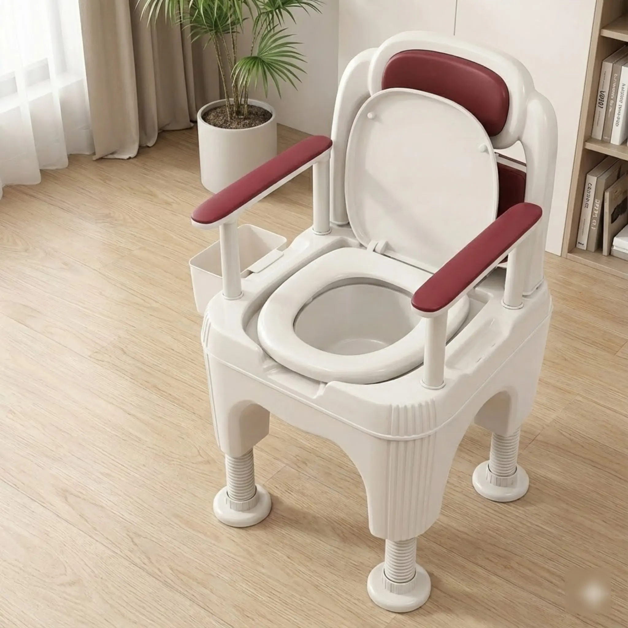 مرحاض محمول شديد التحمل للبالغين غير قابل للانزلاق يدعم 660 رطل مع دلو قابل للإزالة وحامل مناديل #5