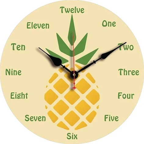 Reloj de pared de fruta de piña, reloj redondo silencioso para sala de estar, dormitorio, comedor, decoración de oficina, decoración artística para el hogar