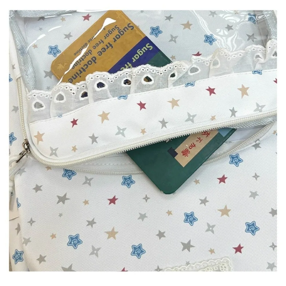 New Large Capacity School Backpack Lace Trim Transparent Student Rucksack Cute Star Print Aesthetic Backpack School Campus