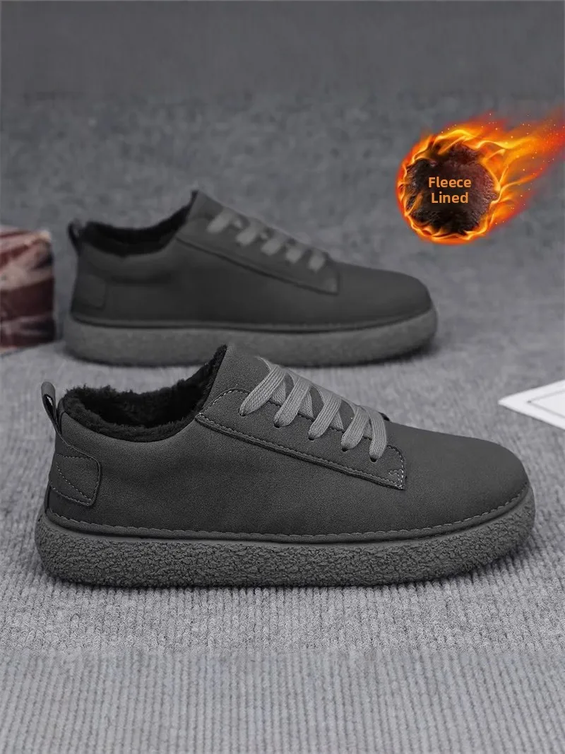 Men's Thickened Fleece Lined Winter Shoes Anti-slip Cold Proof Beijing Style Cotton Shoes Casual Leisure Retro Design