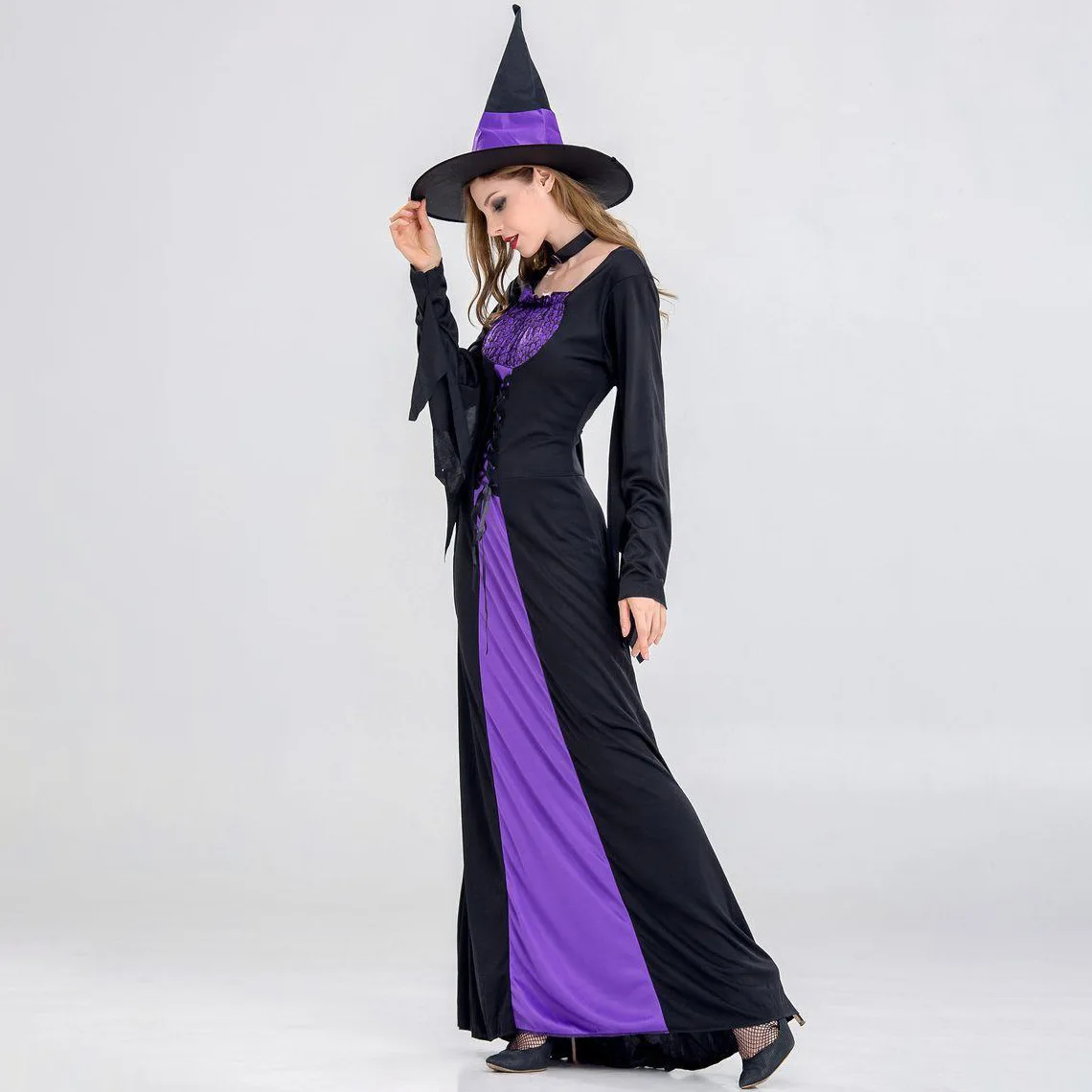 Traje de bruxa roxo dr orm palco desempenho bola masquerade roupa feminina loween
