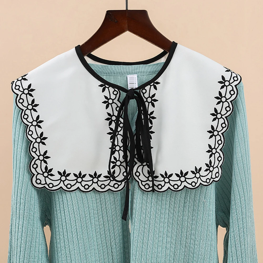 Women Vintage Flower Embroidery Fake Collar Spring Summer Autumn Detachable Decorative Thin Neckwear Shoulder Wrap Accessories