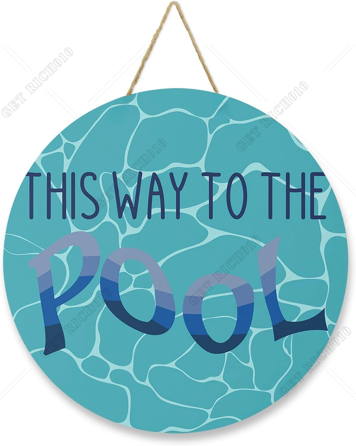 Swimming Welcome Sign for Front Door Porch Decor Wreaths for Indoor Outdoor Wall Hanging This Way to The Pool Blue Round 12in