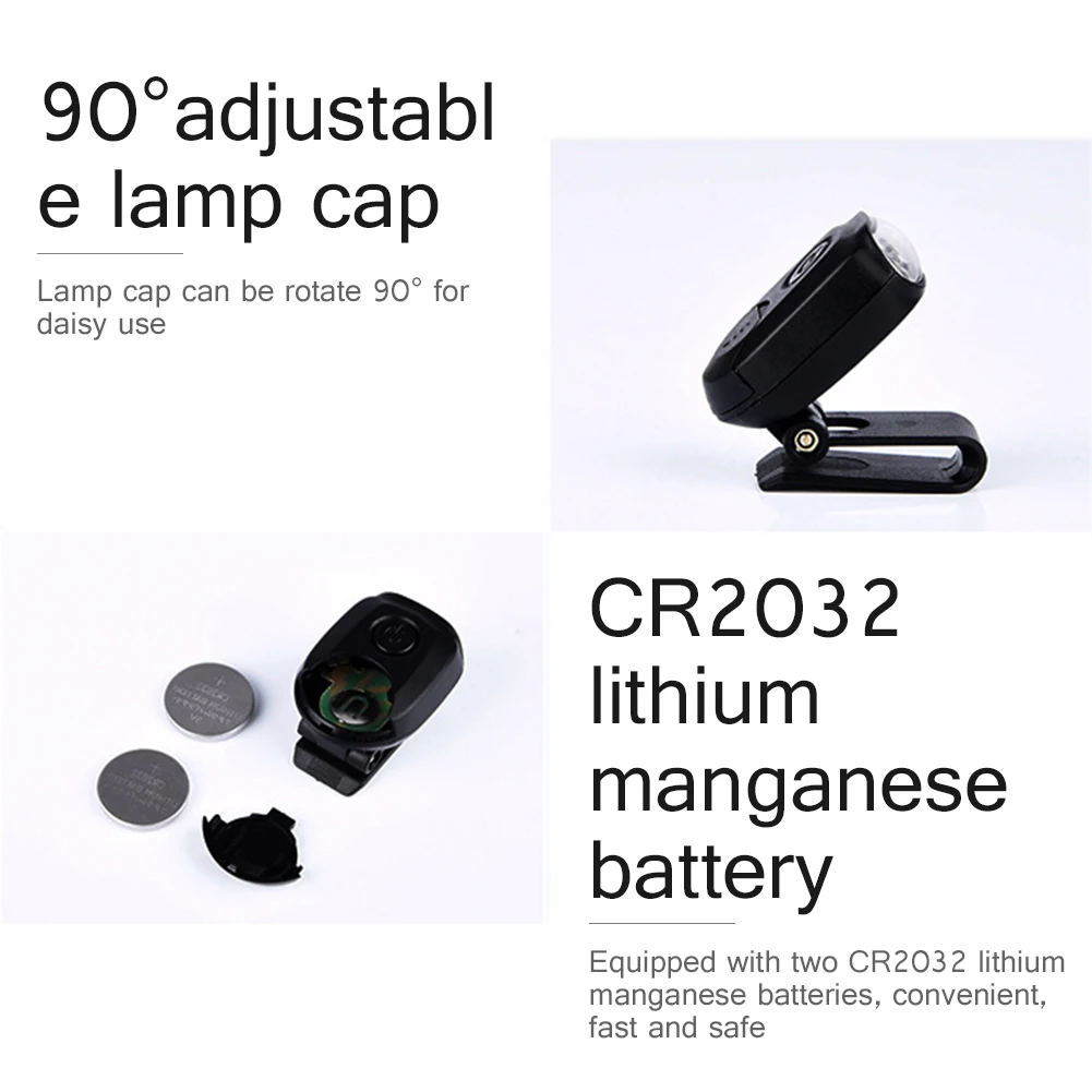 Mini farol 3LED, portátil Cap Light, 90 graus Rotatable, Clip-on Hat Light, Hands Free Bright Head Lamp, lanterna, Camping, ciclismo