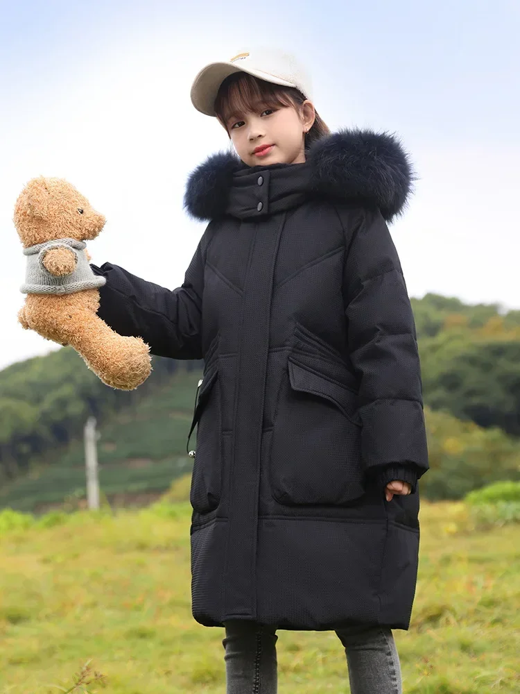 

Winter Velvet Jacket Girls Cotton Padding Clothes Fashion Hooded Fur Collar Kids Coat Pink Black Warm Children Parkas XMP406