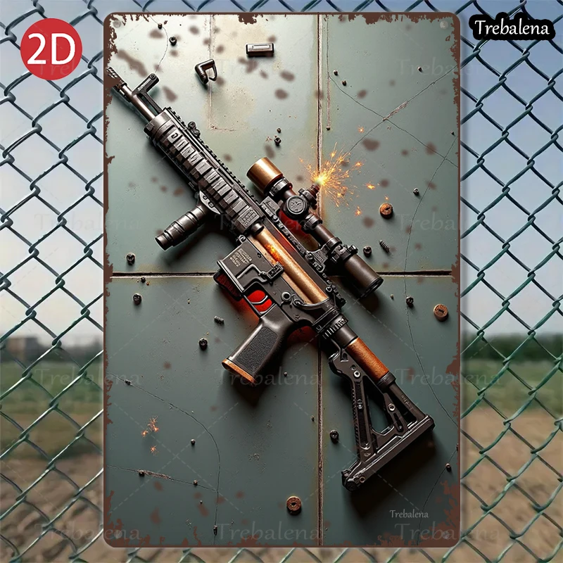 

1PC 2D Flat 8*12inch Metal Sign Rustic Military Gun Art Vintage Metal Sign Decor