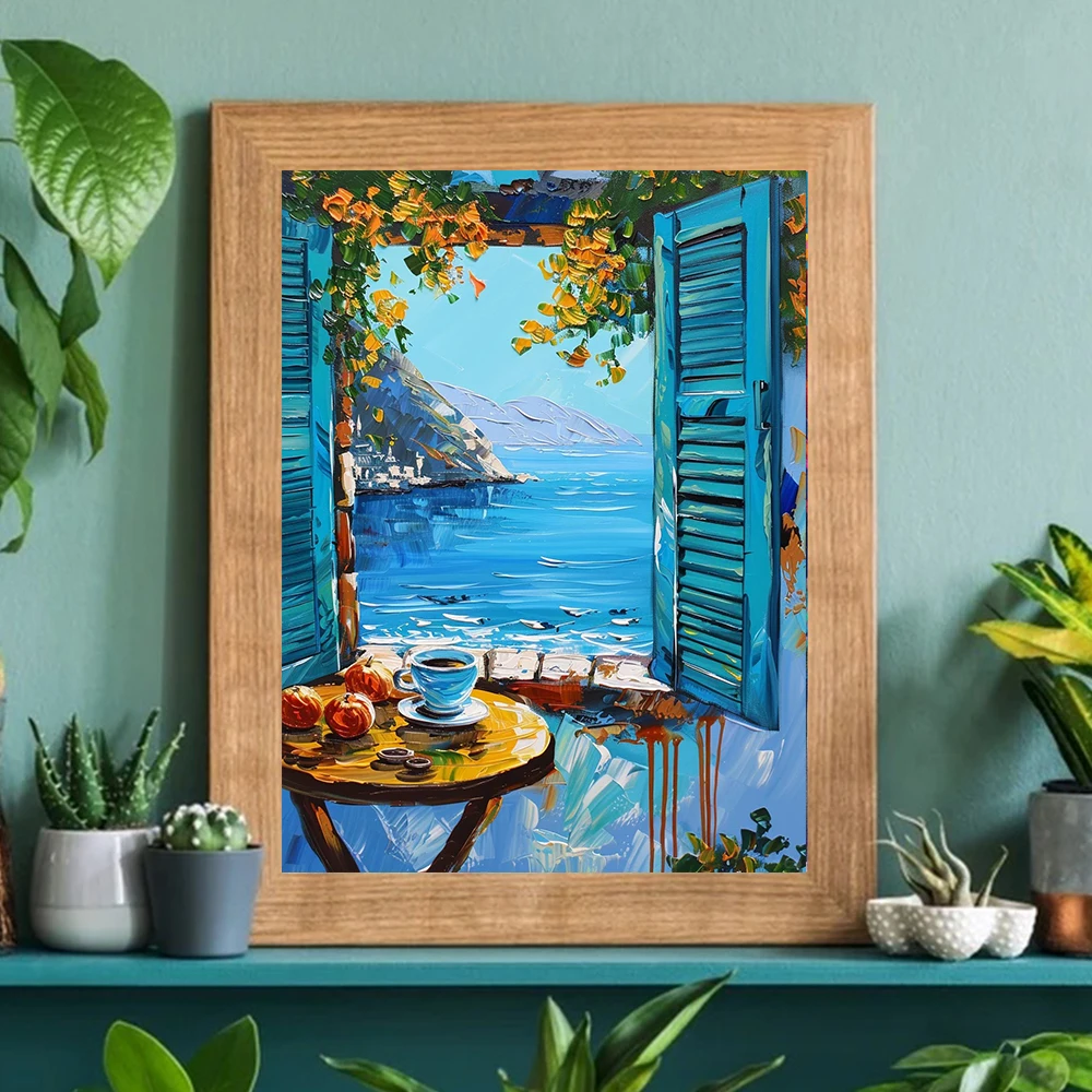 Abstract Colorful Graffiti Town Landscape Canvas Painting Modern Art Window Sea View Aesthetic Posters Prints Living Room Decor