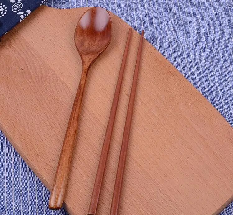 Japanese Wooden Chopsticks And Spoon With Cloth Bag Portable Tableware Set Wedding Favors Party Return Gift Wholesale