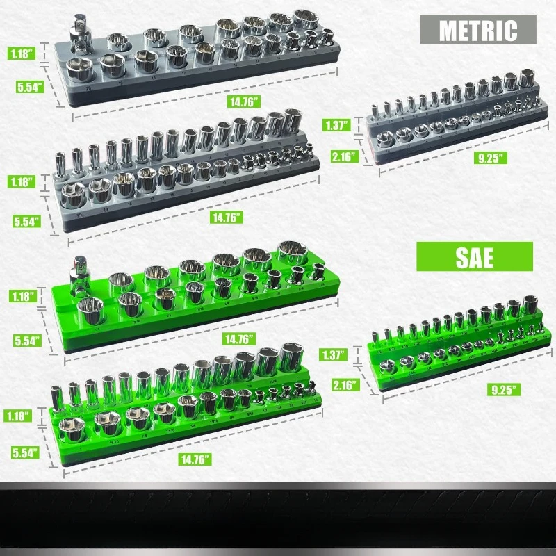 Magnetic Socket Organizer Set 6 PC, Socket Tool Holder Includes 1/4