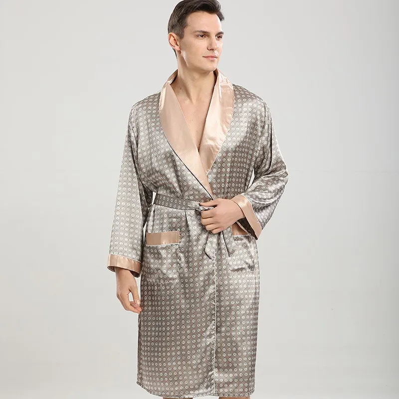 Nachtkleding Lrage Size 3XL-5XL Mannen Kimono Robe Gown Zomer Satijnen Badjas Gedrukt Nachtkleding Met Riem Revers Lounge Wear Nachtjapon