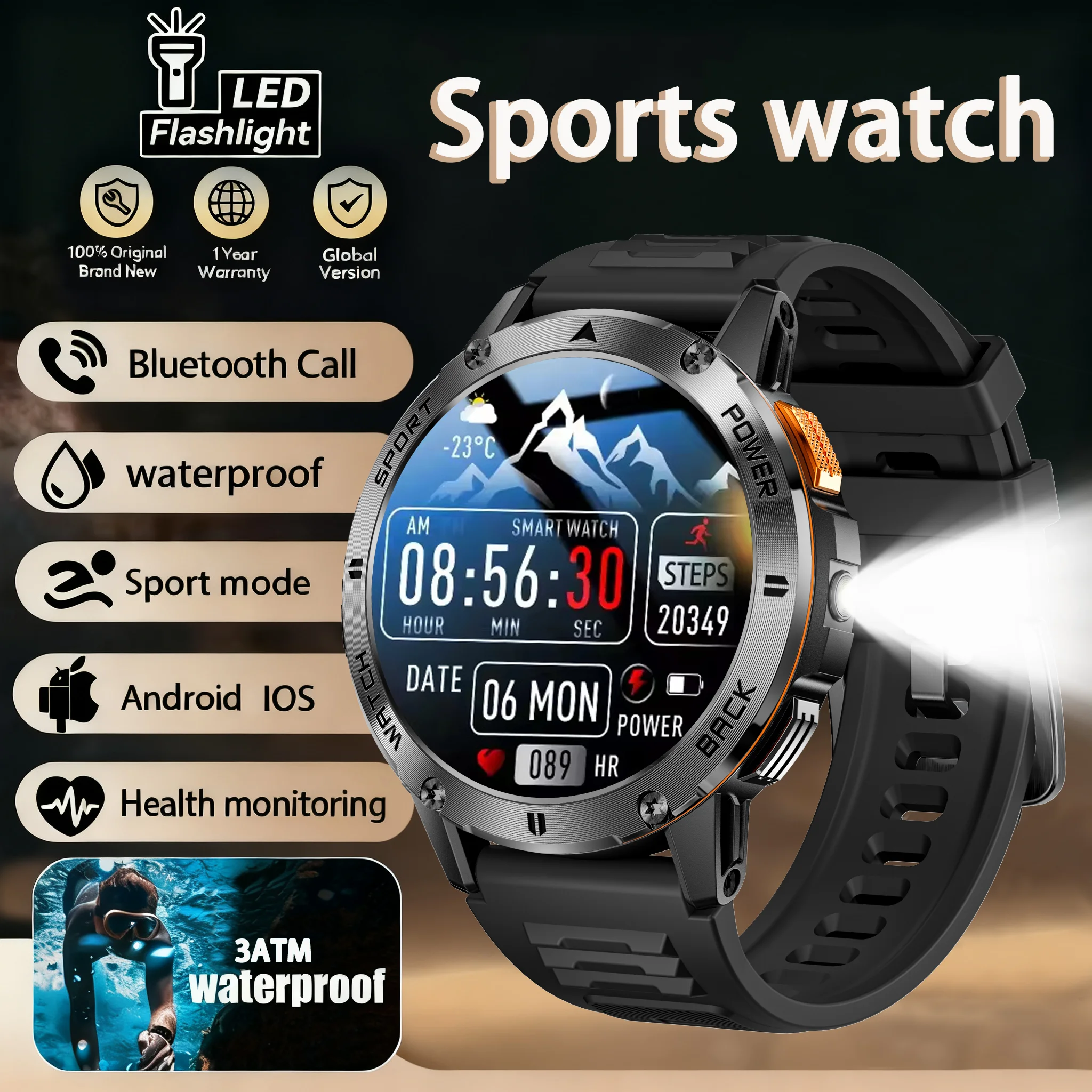 

Спортивный фонарик на открытом воздухе, умные часы для приключений, мужские умные часы с BT Call, супер длинный режим ожидания, мужской фитнес-браслет для Android IOS