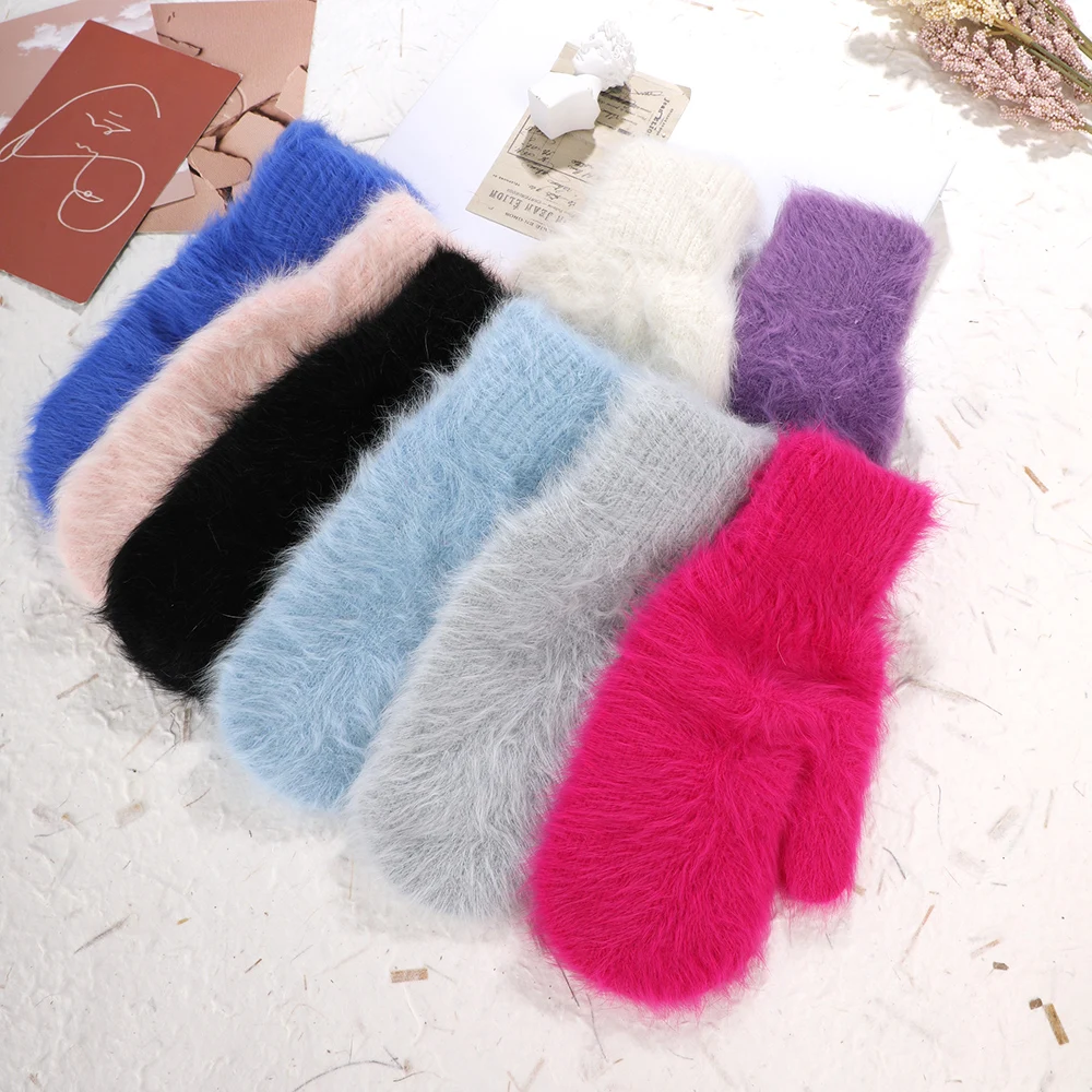 2023 Winter Warm Rabbit Fur Gloves Female Mittens Outdoor Thicken wool Fingerless Gloves winter Gloves For Women Girls Gifts