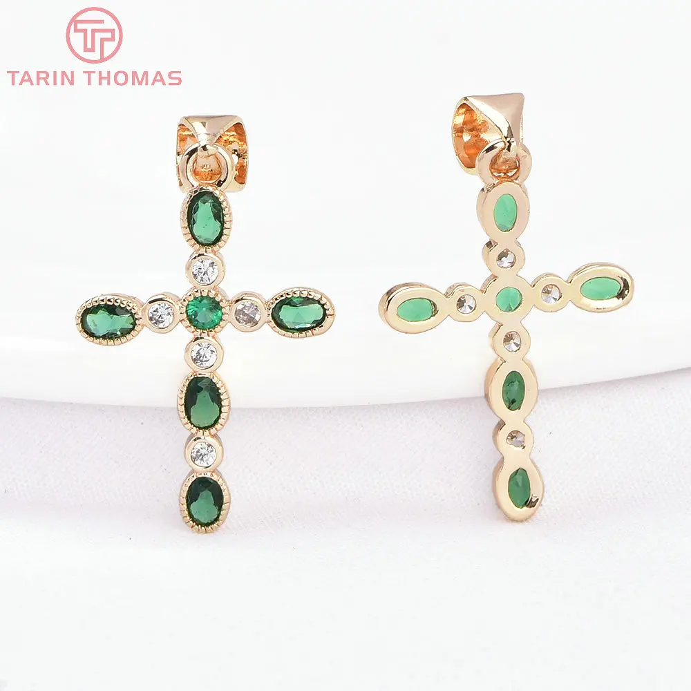 (8415) 2PCS 24K Gold Color Brass with Zircon Cross Shaped Pendants High Quality Jewelry Making Findings Accessories Wholesales
