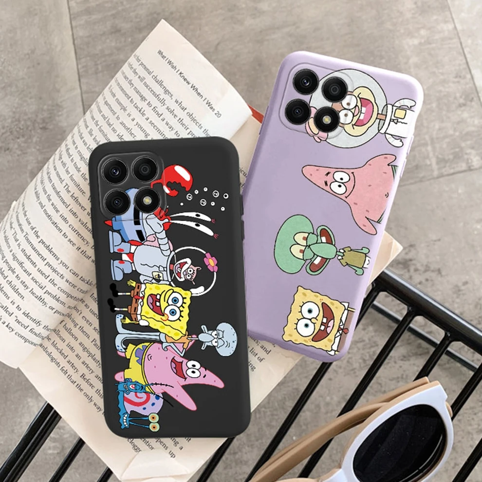 Funny Cartoon SpongeBob SquarePants Phone Case for Huawei Honor X8b Patrick Star Squidward Tentacles Silicone Shell Back Cover