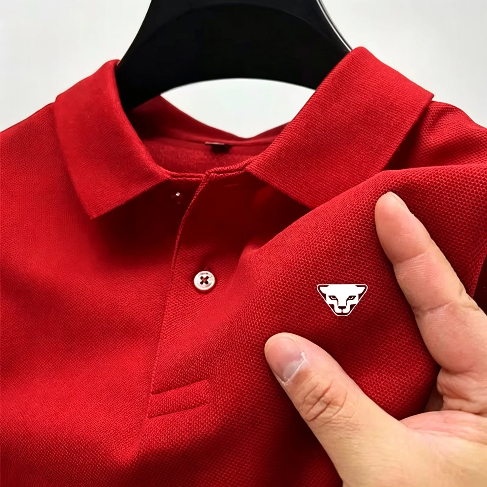 Herren Sommer High-End Bedrucktes Golf-Poloshirt mit Kragen, Einfarbig, Atmungsaktiv, Büro-Casual, Hochwertige Herrenbekleidung – Detail 3