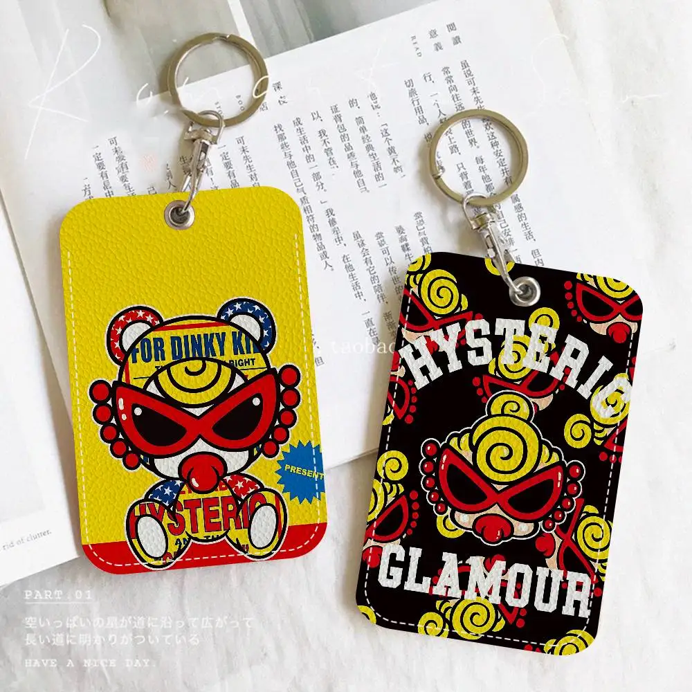 Japan Fashion H-Hysteric M-Mini Rectangle ID Card Case Keychain Access Card Bag Key Tag Ring Leather Card Holder Key Ring Access