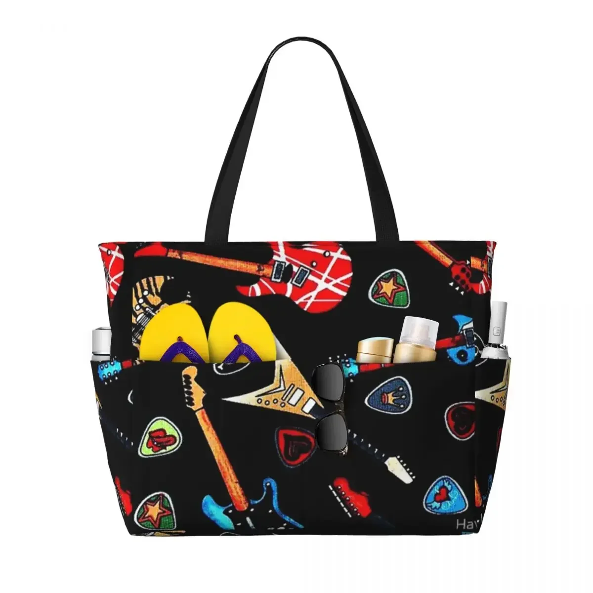 

Electric Rock Guitars Beach Travel Bag, Tote Bag Trendy Adult Birthday Gift Multi-Style Pattern