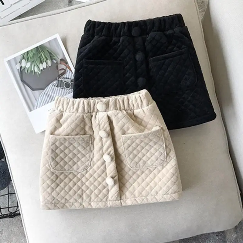 

Girl Autumn Winter Skirt Thicken Elastic Waist Skirt Child Versatile Keep Warm Student Kawaii Fashion New Style Casual Clothing