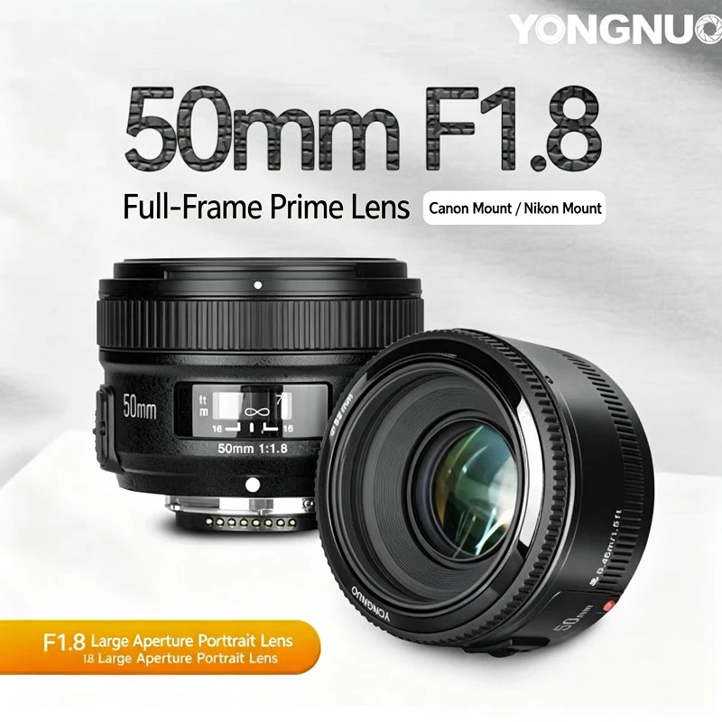 Lente YONGNUO YN50mm F1.8 N de Enfoque Automático Original, Lente YN50N AF, Gran Apertura YN50MM para Cámara Nikon DSLR como AF-S 50mm 1.8G   ﻿