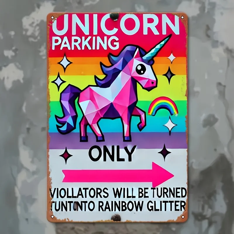  Wall Art - , Parking Violation Turns into Rainbow Vintage Metal Tin Painting, Decoration, Easy Installation, es, Indoor and Out