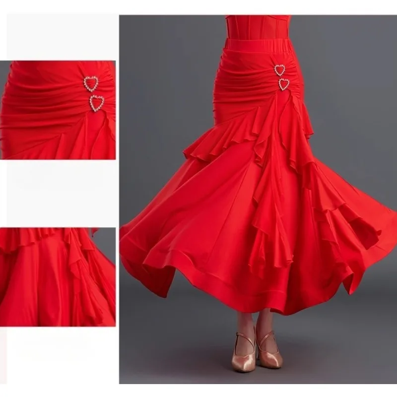 Robe de danse moderne personnalisée, jupe mi-longue pour femmes, nouvelle jupe de compétition de valse de danse Standard national