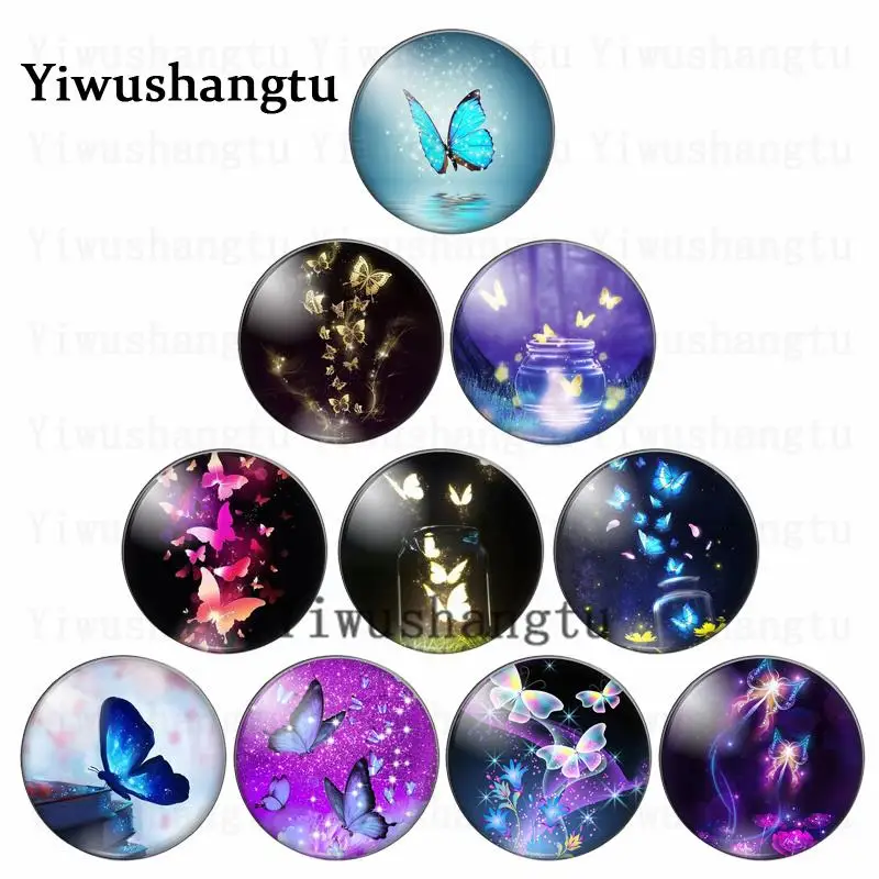 New Beauty Colorful Butterfly dancing pattern 12mm/18mm/20mm/25mm Round photo glass cabochon demo flat back Making findings