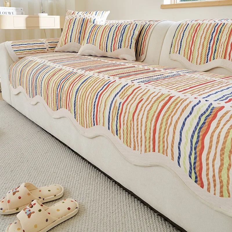 Cartoon Ice Silk Cooling Sofa Seat Cover for Living Room Non-slip Couch Cover Irregular Skin-friendly Sofa Pad