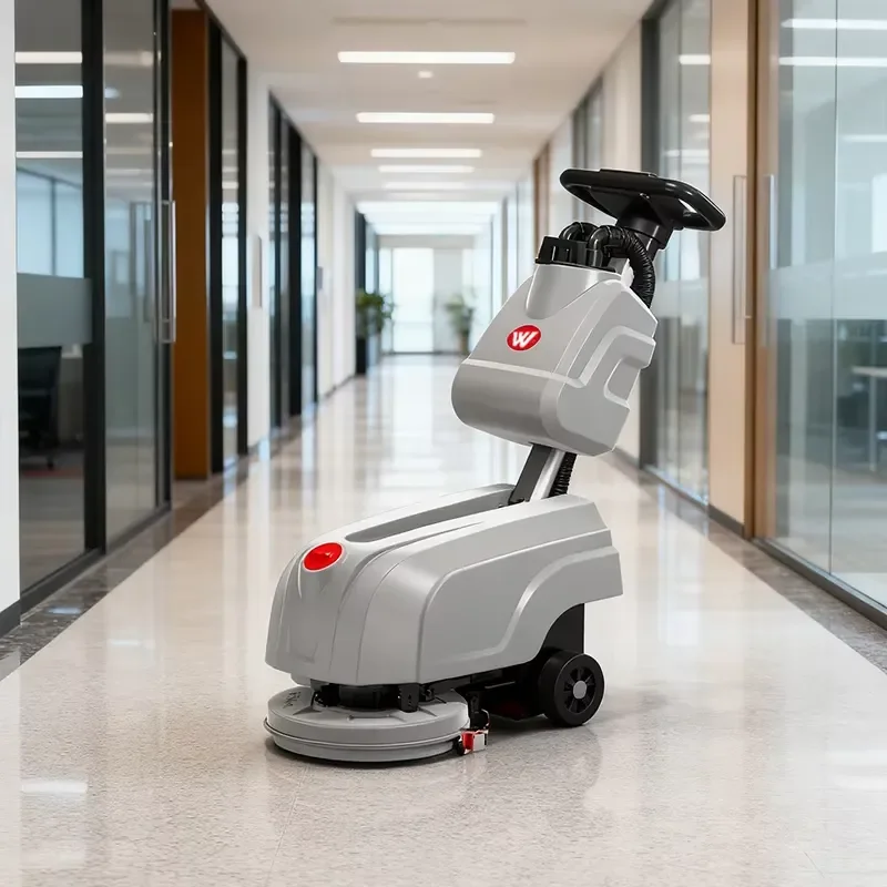 2025 Mini Portable Small Manual Compact Automatic Walk Behind Floor Scrubber Washing Machine for Office Warehouse Store