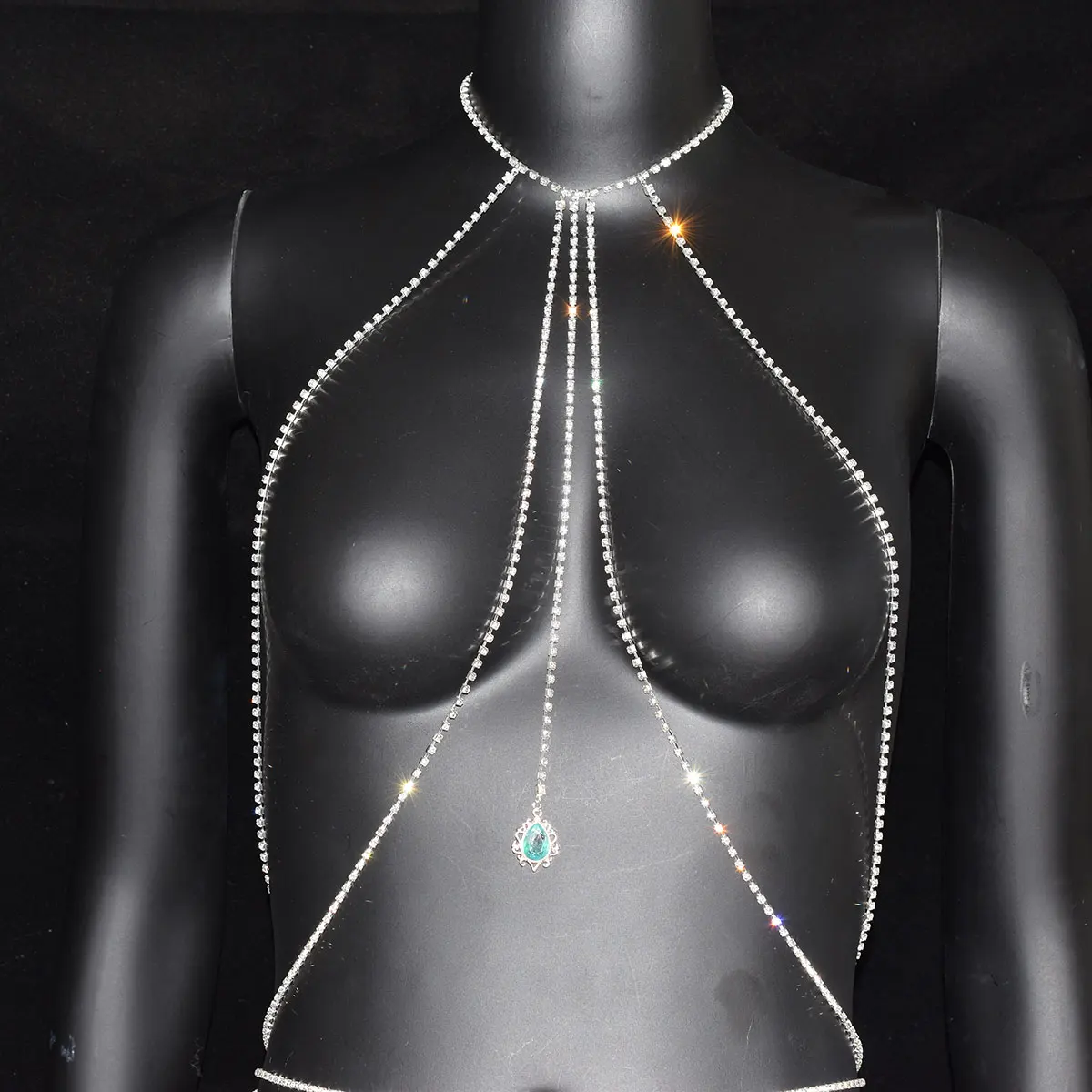 Sexy Rhinestone Bra Waist Chain Set Sparkle Trend Ladies Belly Body Jewelry Music Festival Beach Bikini Party Dress Accessories view 4
