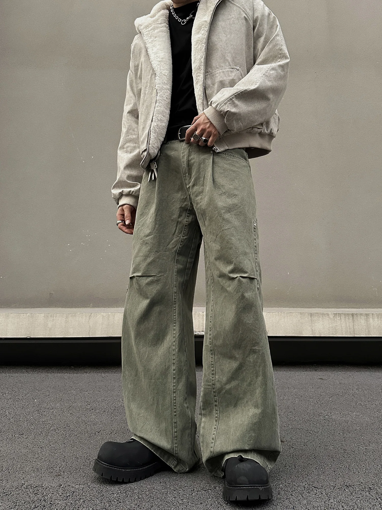 

Vintage Waed American Sle Men's Casual Work Pants Couple's Loose Straight Leg Jeans Worn-In Look Youthful Trend