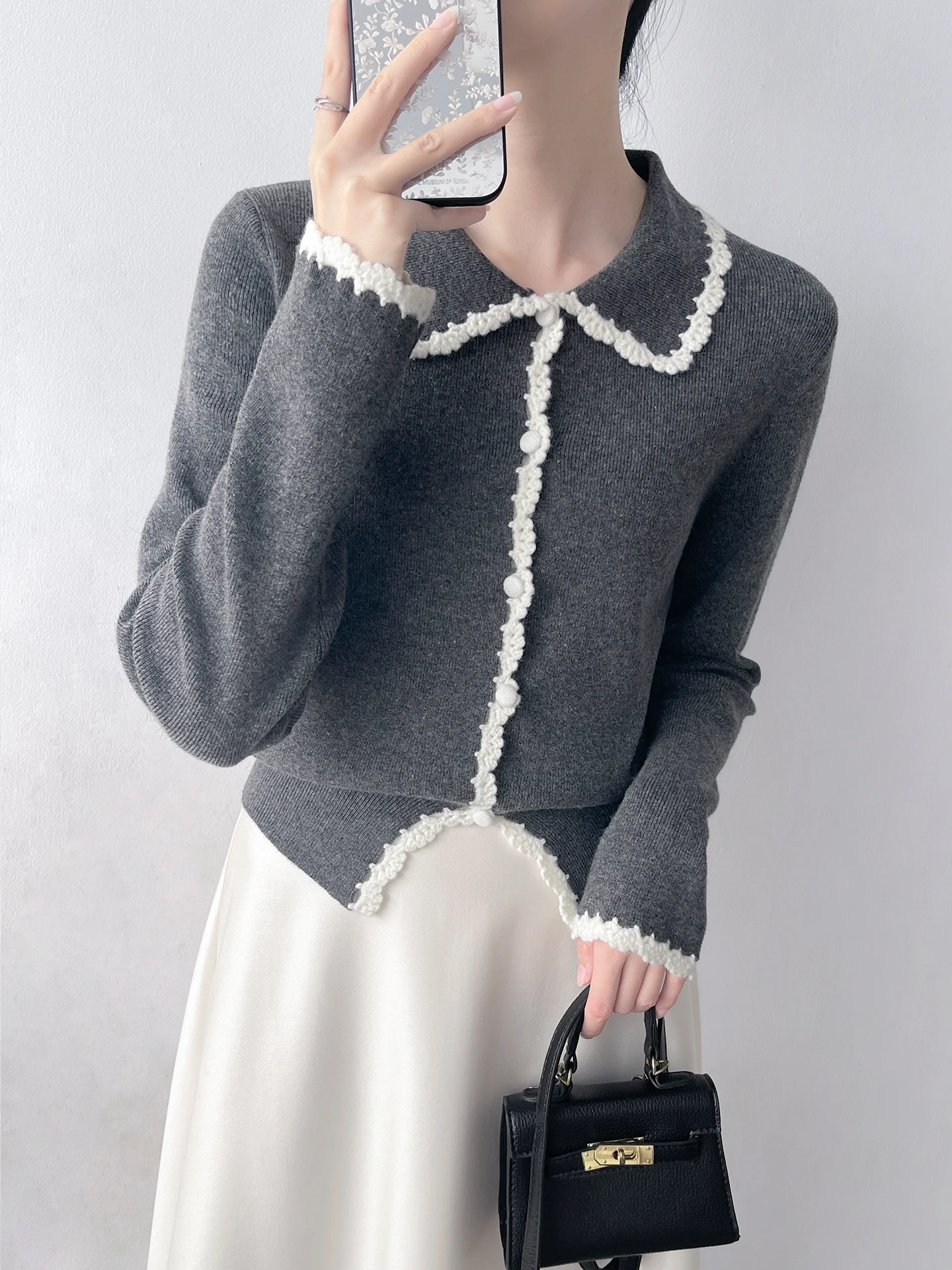 

Корейский вязаный кардиган с длинными рукавами для женщин, модный, с цветными вставками, высококачественный, для ношения под одеждой, базовый топ