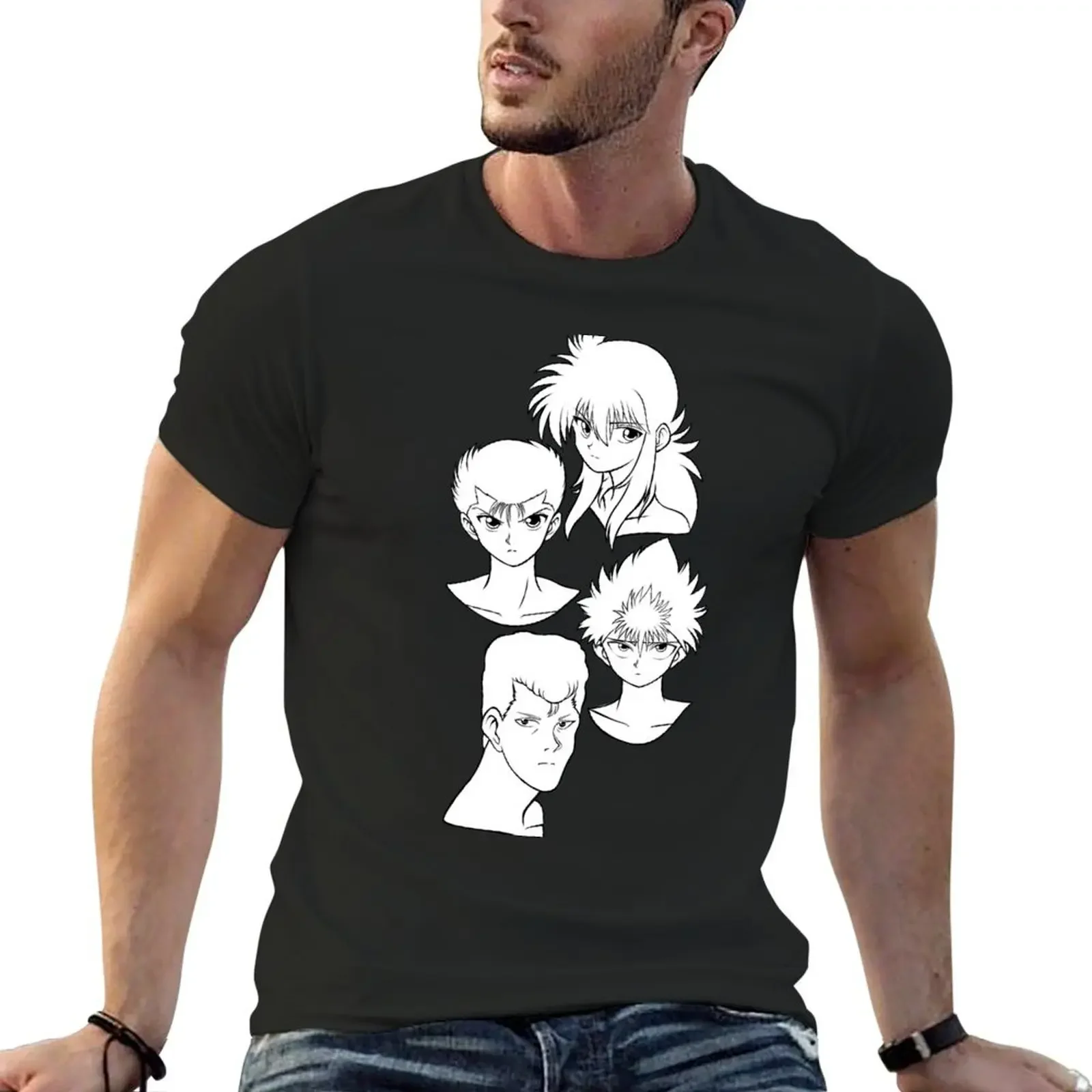 Yu Yu Hakusho Yusuke Kurama Kuwabara Hiei Camiseta blanca y negra camisetas gráficas de algodón tops de verano camisas de entrenamiento de anime para hombres