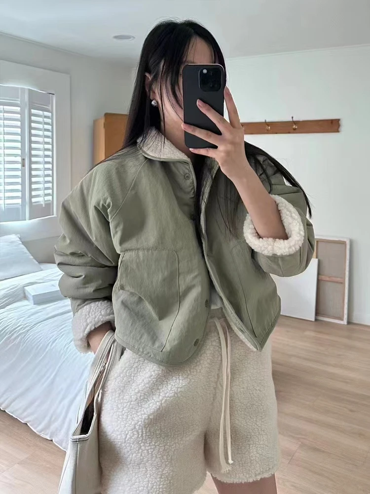 

Korean Sle ort Lamb Fur Cotton Jaet Women's Winter New Loose Slimming Small Size Cotton Coat Outerwear