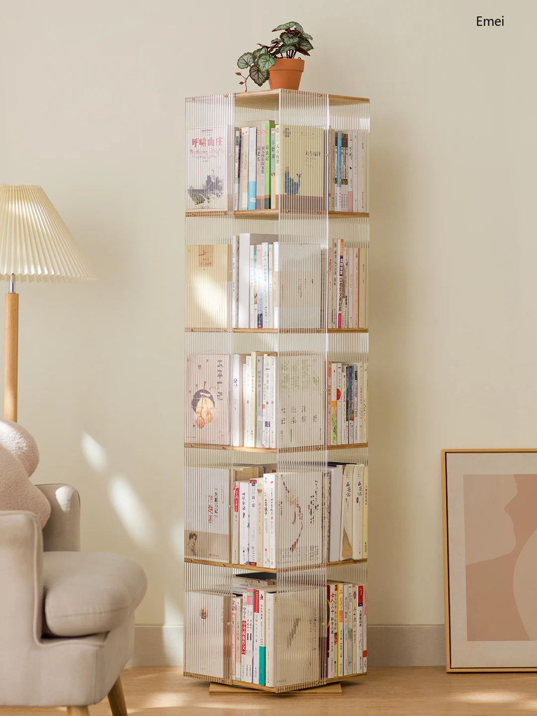 

360 degree rotating bookshelf transparent bookcase children's picture book storage