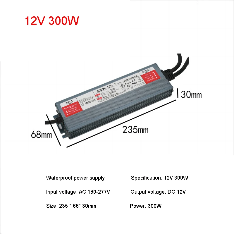 IP67 Waterproof LED Strip Tape Driver Power Adapter  DC12V 24V Outdoor Power Adapter Lighting Transformers for LED Strip