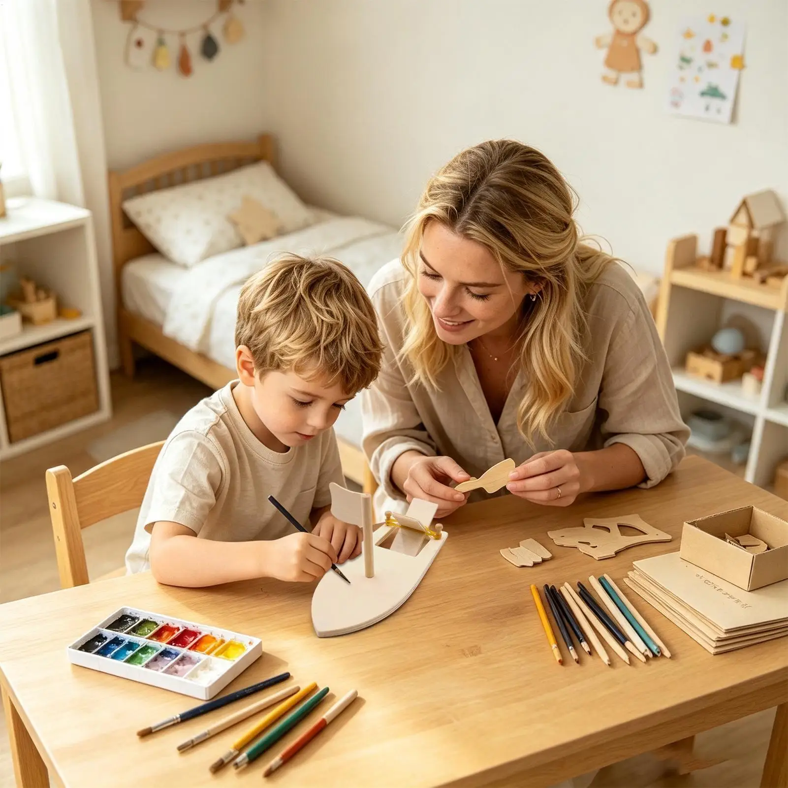 Wood Boat Crafts DIY Coloring Paintable Canoe Decoration Unfinished Wooden Boat For Kids Boys Girls Home Indoor Preschool School