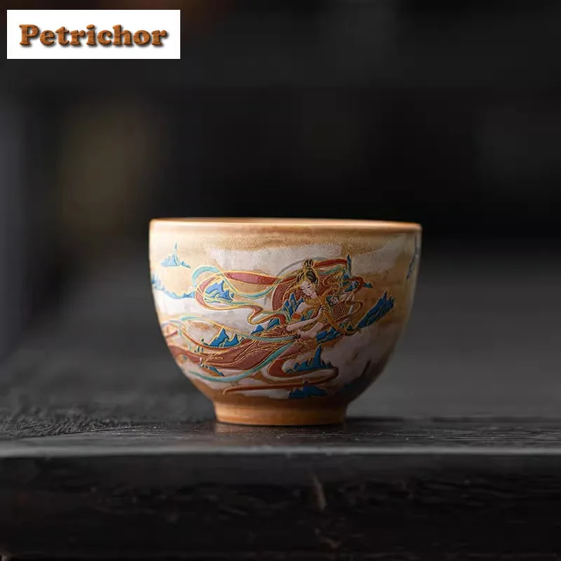 

2pc/lot Dunhuang Apsaras Teacup Ancient Tea Bowl Sample Tea Cup Tea-tasting Personal Cup Jianzhan Master Cups Tableware 60ml