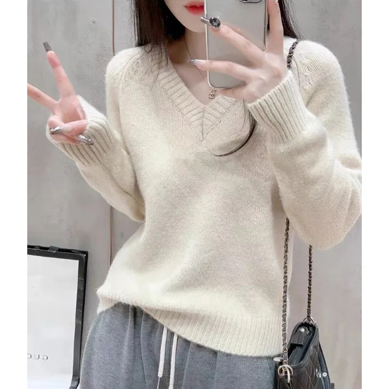 

Cashmere Sweater Women's V-Neck Knitwear Top Wool Soft Keep Warm Pullover Loose Casual Sweater Winter Youthful Woman Clothes