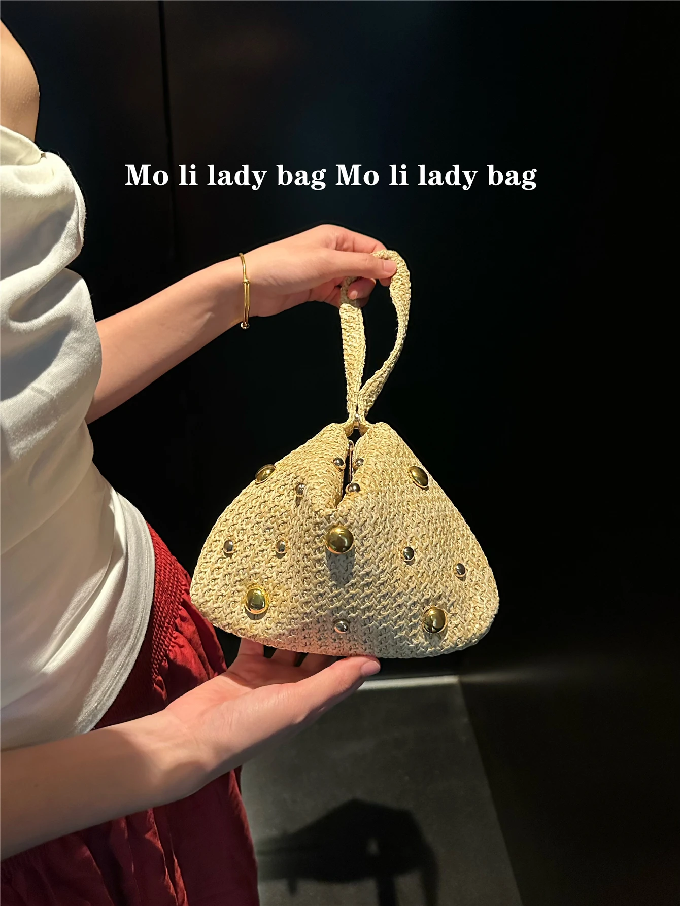 레트로 비즈 장식 골드 펄 밀짚 핸드백 작은 사각형 숄 - Women'S Young Bags 리뷰 및 가격