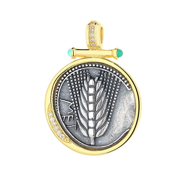 

MS-1 ZFSILVER S925 Sterling Silver Fashion Retro Gold Ancient Wheat Coins Necklaces Pendants Without Chain Women Wedding Jewelry