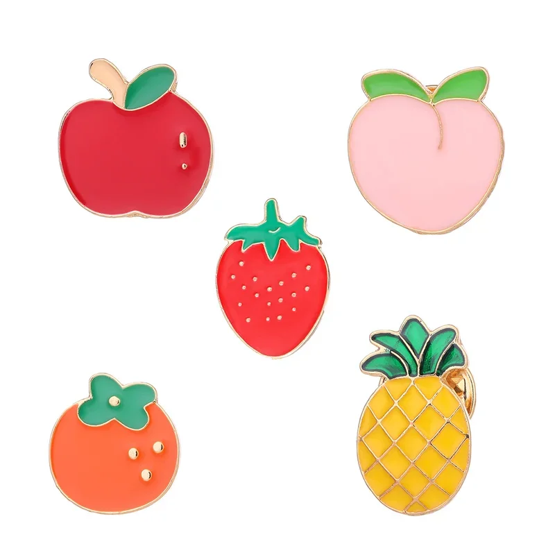 Cute Fruits Series Brooch Cartoon Custom Pins Strawberry Pineapple Peach Apple Persimmon Enamel Badge Jewelry for Backpack Gifts