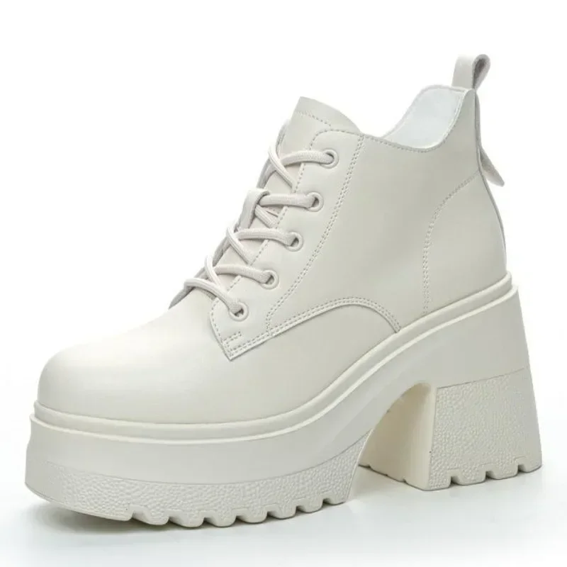 

10CM New Microfiber Leather Women Spring Knee High Platform Booties Winter Fashion Autumn Plush Thick Soled Fashion Shoes