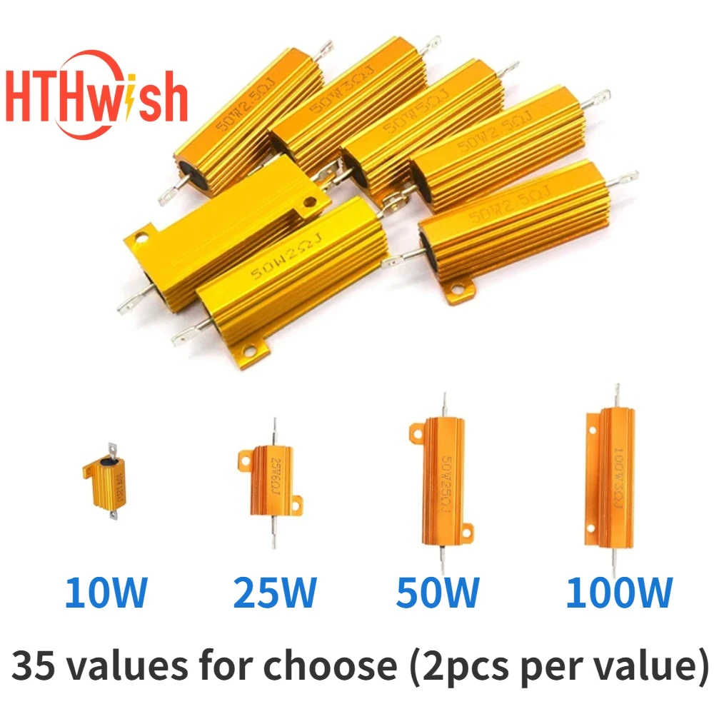 2 szt. 100W 50W 25W 10W moc aluminium 0,1 ~ 1Kohm metalowa obudowa rezystor drutowy rezystancja rezystor obciążenia 0,1ohm 3ohm 50ohm