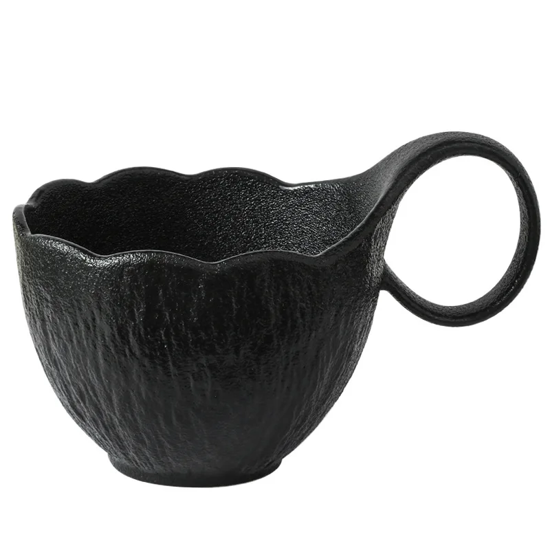 كوب بسيط من السيراميك بنمط الحجر باللونين الأبيض والأسود ذو قطر كبير ومقبض منحني كوب منزلي عالي المظهر ومستوى خفيف فاخر #6